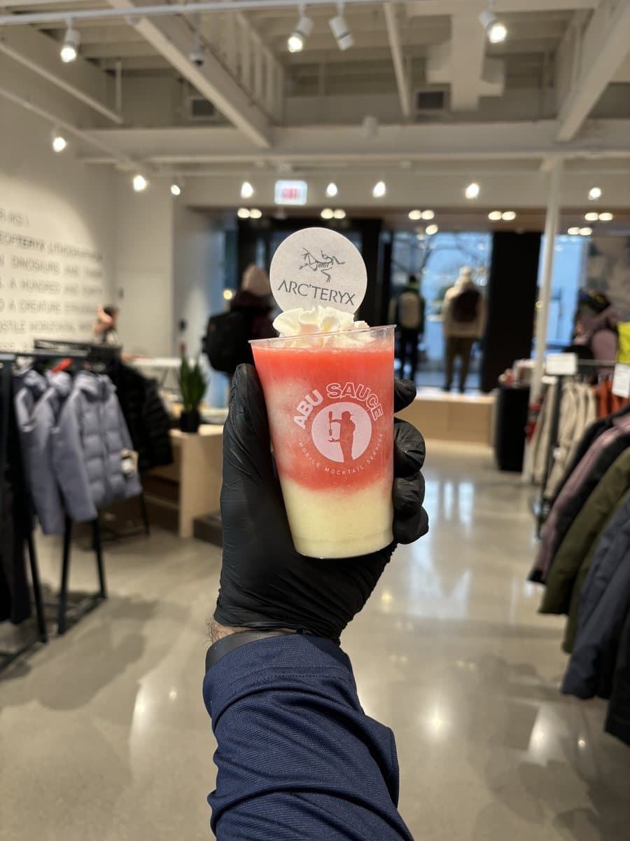 An Abu Sauce mocktail served at an Arc'teryx store event