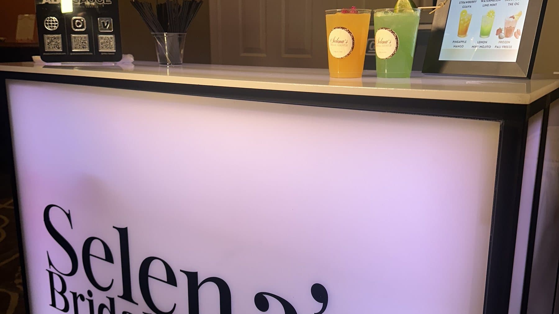 The lit Abu Sauce bar branded for Selena's bridal shower